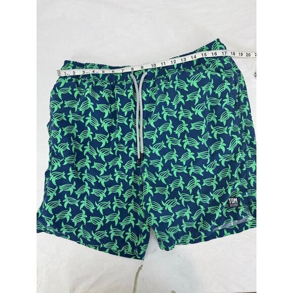 Tom & Teddy Swim Trunks Sea Turtle Print Men's Green Navy Board Shorts - Size XL - Picture 2 of 7